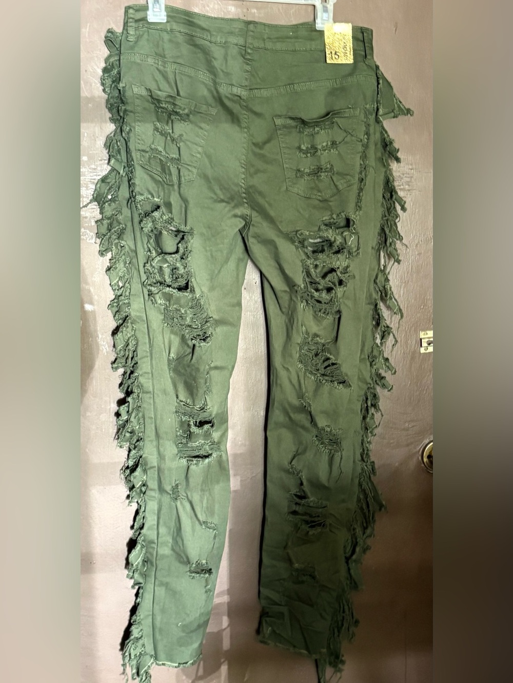 Distressed Fringe High-Waist Female Jeans - Olive Green